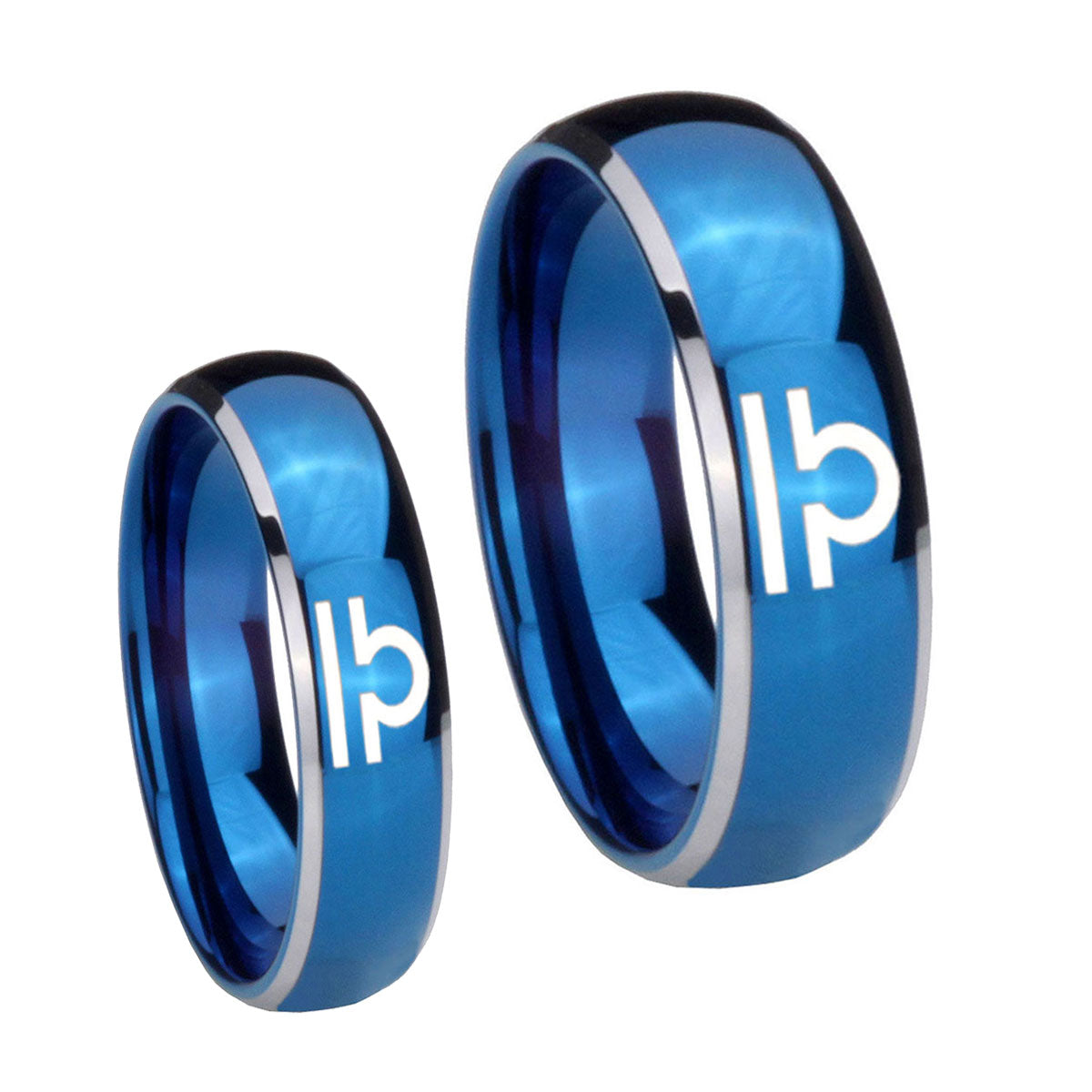Libra Horoscope Dome Blue 2 Tone Tungsten Mens Set Rings