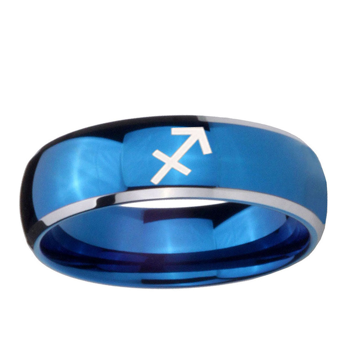 5mm Sagittarius Zodiac Dome Blue 2 Tone Tungsten Ring