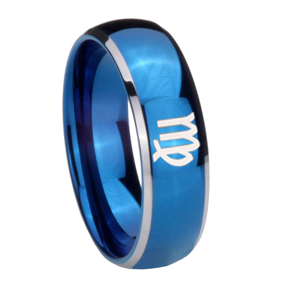 8mm Virgo Zodiac Dome Blue 2 Tone Tungsten Engraved Ring