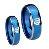 Bride and Groom Virgo Zodiac Dome Blue 2 Tone Tungsten Carbide Mens Ring Set