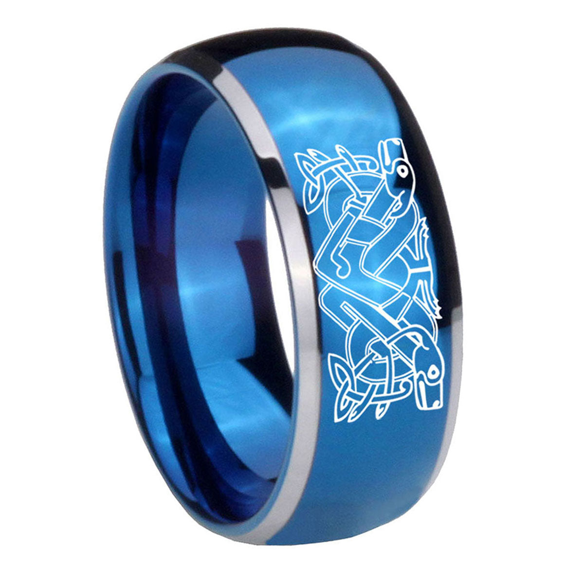 8mm Celtic Dog Dome Blue 2 Tone Tungsten Promise Ring