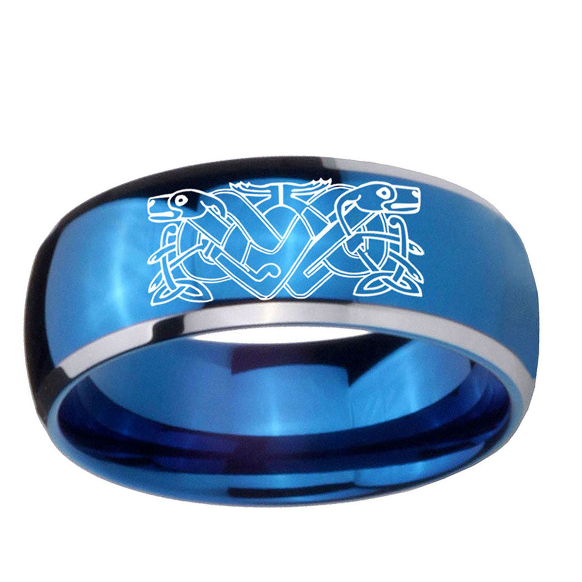 5mm Celtic Dog Dome Blue 2 Tone Tungsten Promise Ring