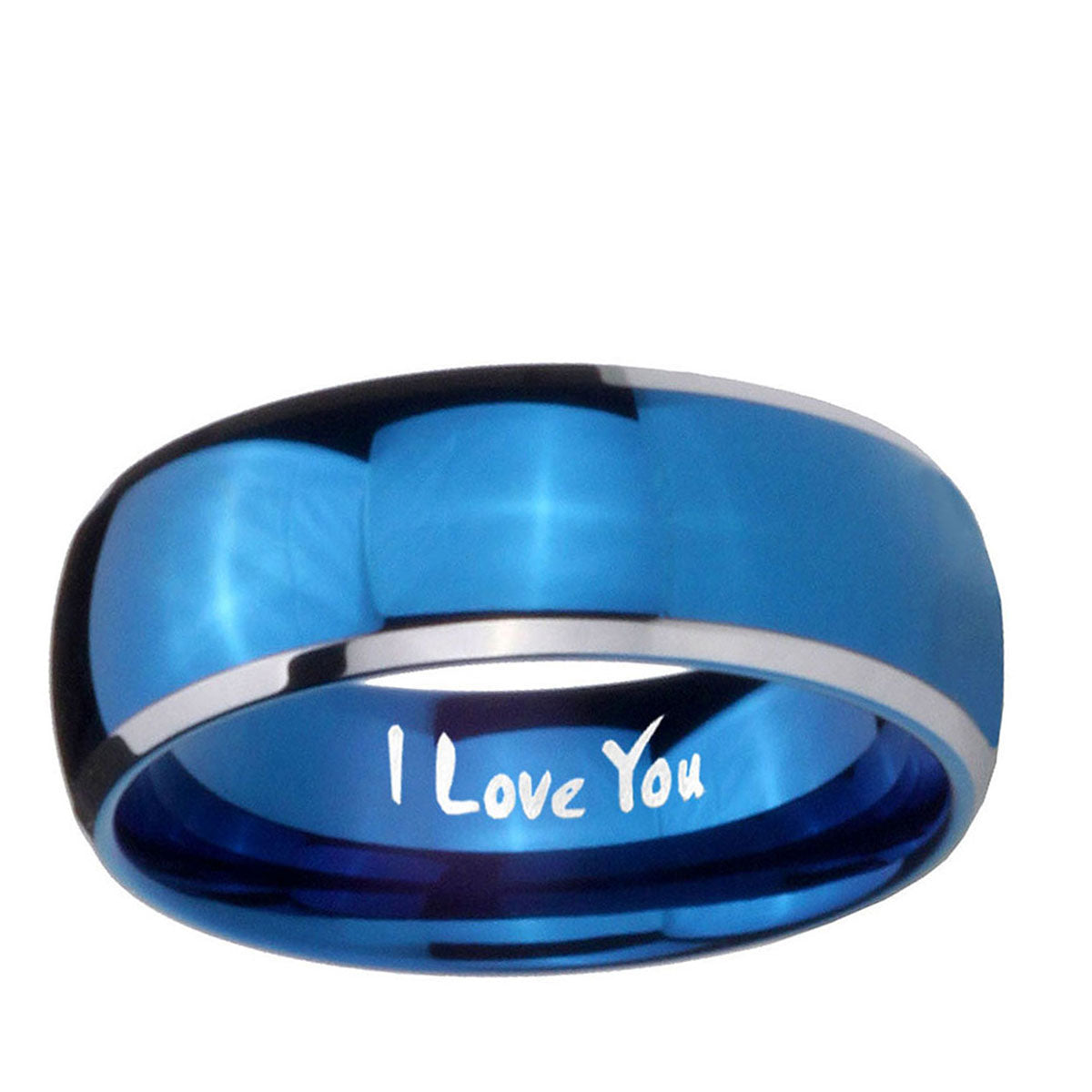5mm I Love You Dome Blue 2 Tone Tungsten Men's Bands Ring