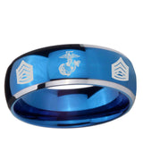 5, 8mm Marine Army Sergeant Dome Blue 2 Tone Tungsten Ring