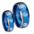 Marine Army Sergeant Dome Blue 2 Tone Tungsten Mens Ring Set
