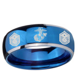 5, 8mm Marine Chief Master Sergeant Dome Blue 2 Tone Tungsten Ring