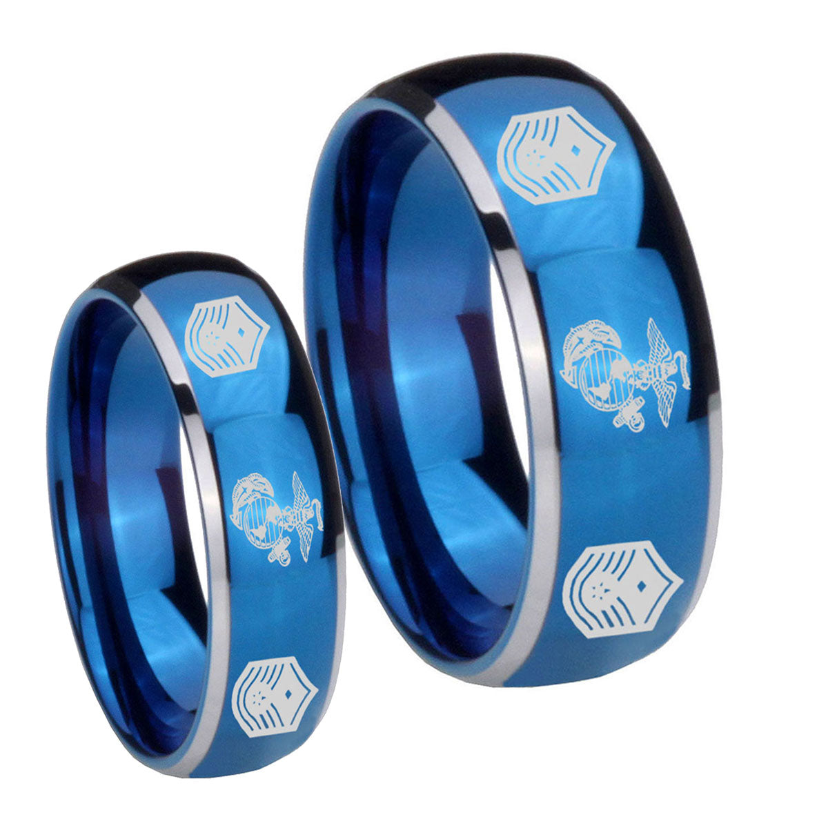 Marine Chief Master Sergeant Dome Blue 2 Tone Tungsten Mens Band Set