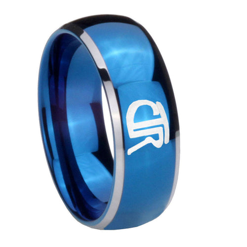 8mm CTR Dome Blue 2 Tone Tungsten Mens Anniversary Ring