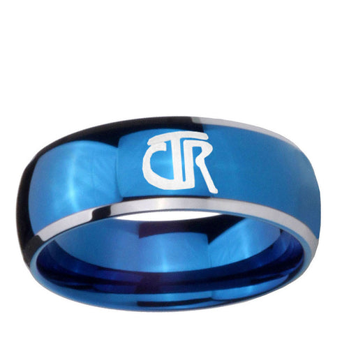 5mm CTR Dome Blue 2 Tone Tungsten Mens Anniversary Ring