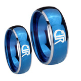 Bride and Groom CTR Dome Blue 2 Tone Tungsten Carbide Personalized Ring Set