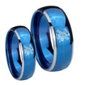 Fireman Dome Blue 2 Tone Tungsten Couple Wedding Bands