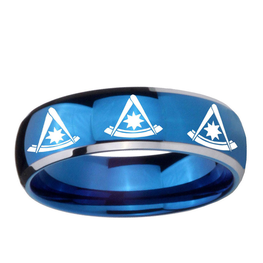 5mm Multiple Pester Master Masonic Dome Blue 2 Tone Tungsten Ring