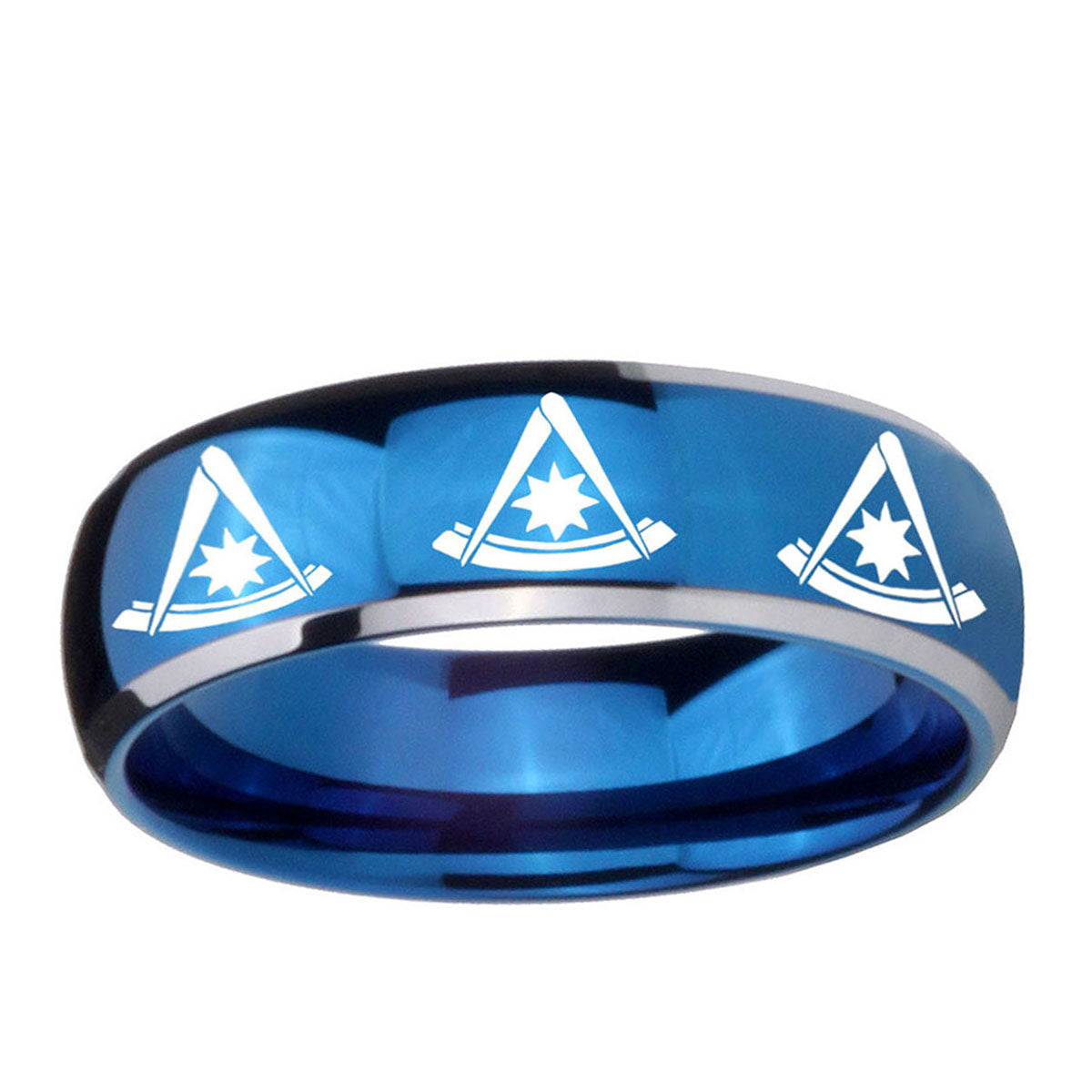 5mm Multiple Pester Master Masonic Dome Blue 2 Tone Tungsten Ring