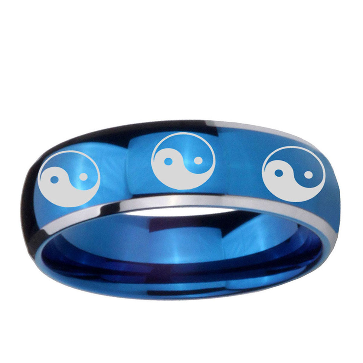 5mm Multiple Yin Yang Dome Blue 2 Tone Tungsten Ring