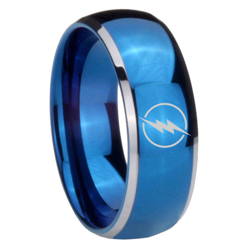 8mm Flash Dome Two Tone Blue Unique Men Wedding Bands