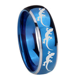Bride and Groom Multiple Lizard Dome Blue 2 Tone Tungsten Engraved Ring Set
