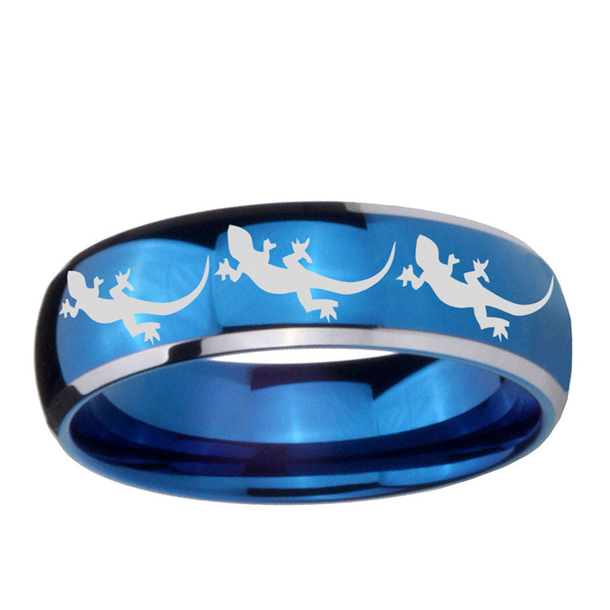 5mm Multiple Lizard Dome Blue 2 Tone Tungsten Ring for Men
