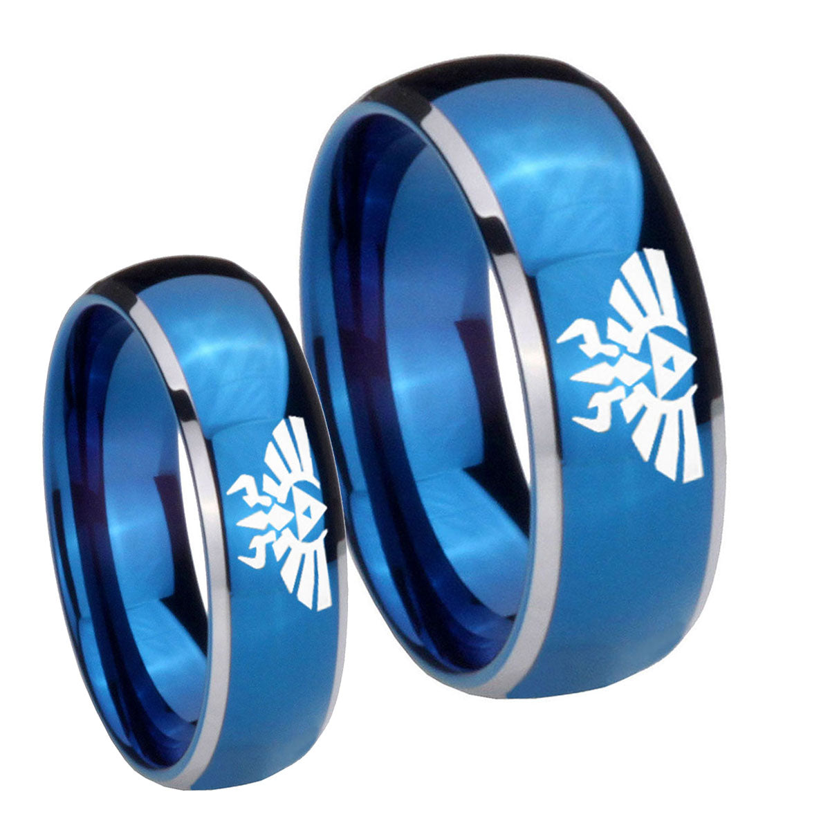 Zelda Skyward Sword Dome Blue 2 Tone Tungsten Engagement Ring Set