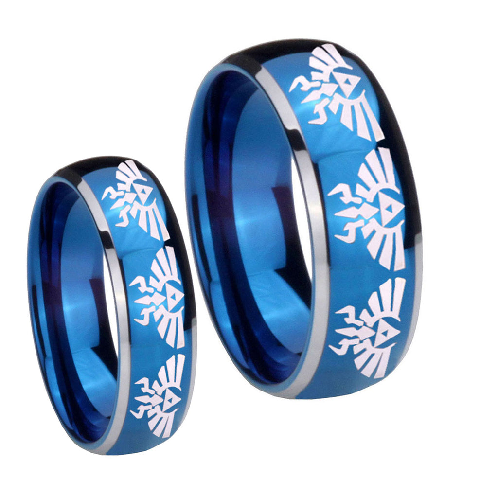 Multiple Zelda Skyward Sword Dome Blue 2 Tone Tungsten Bridal Ring Set