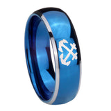 Bride and Groom Anchor Dome Blue 2 Tone Tungsten Mens Anniversary Ring Set