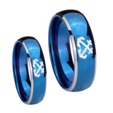 Bride and Groom Anchor Dome Blue 2 Tone Tungsten Mens Anniversary Ring Set