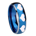 8mm Multiple Heart Dome Blue 2 Tone Tungsten Men Bands