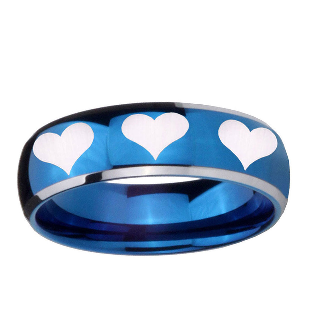 5mm Multiple Heart Dome Blue 2 Tone Tungsten Men Bands