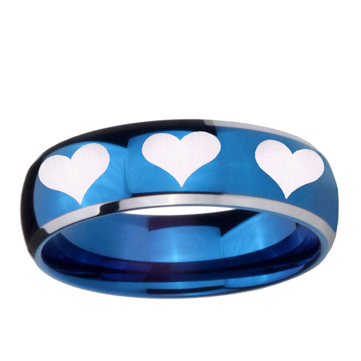 5mm Multiple Heart Dome Blue 2 Tone Tungsten Men Bands