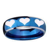 5, 8mm Multiple Heart Dome Blue 2 Tone Tungsten Ring