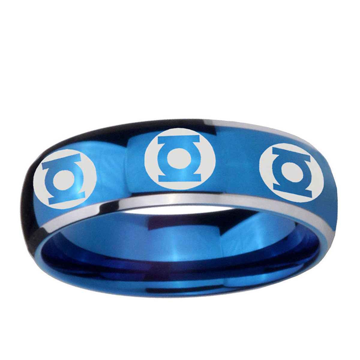 5mm Multiple Green Lantern Dome Two Tone Blue Tungsten Ring