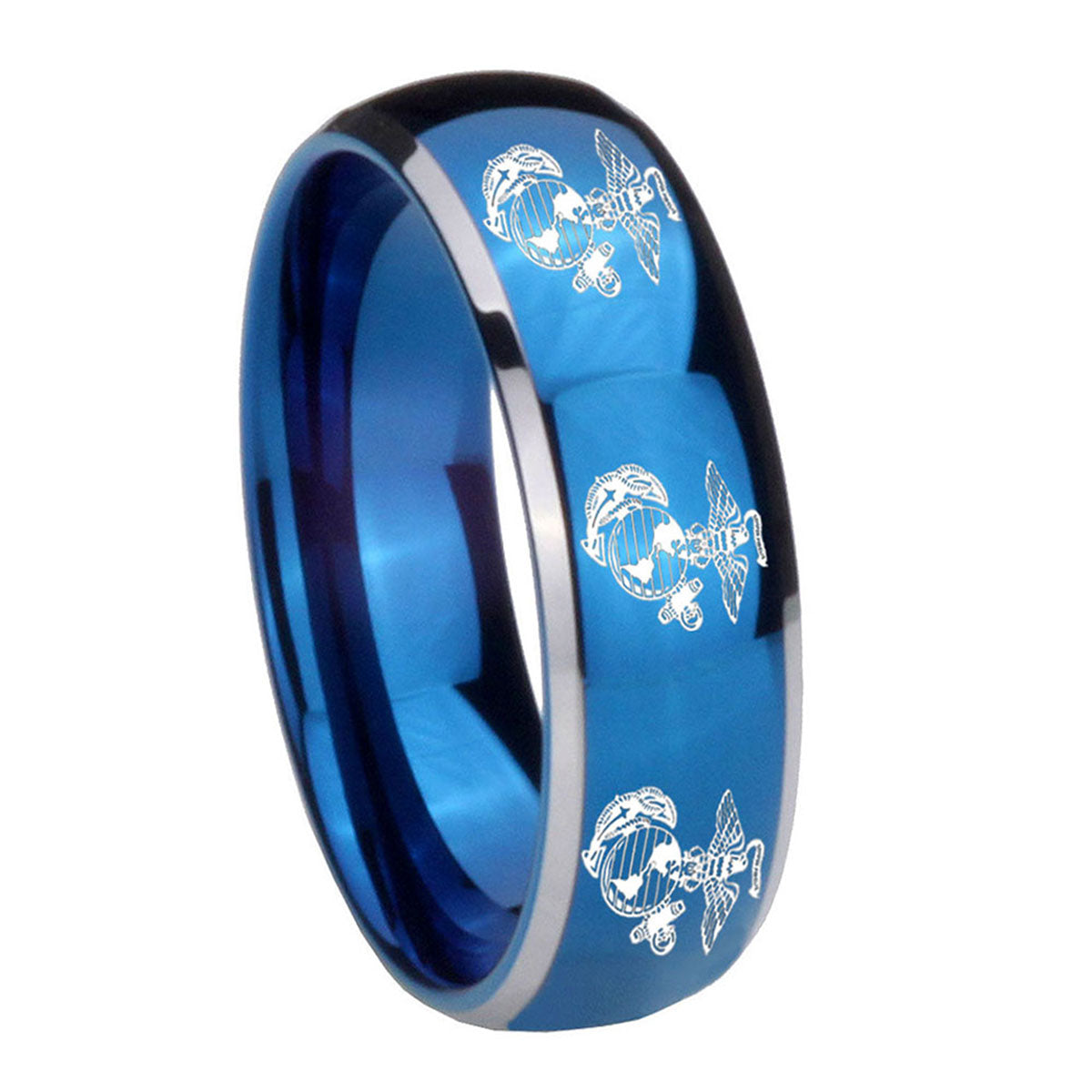 8mm Multiple Marine Dome Blue 2 Tone Tungsten Promised Ring