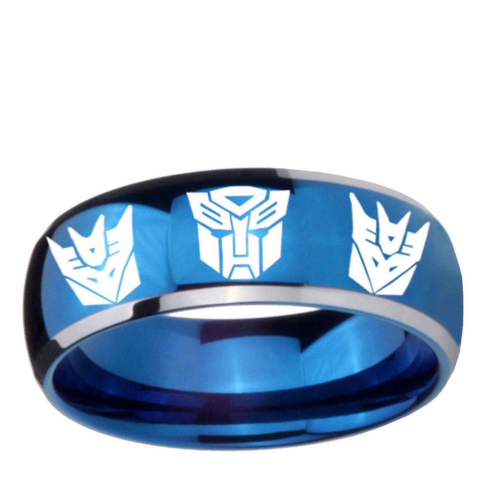 5mm Transformers Autobot Decepticon Dome Blue 2 Tone Tungsten Ring