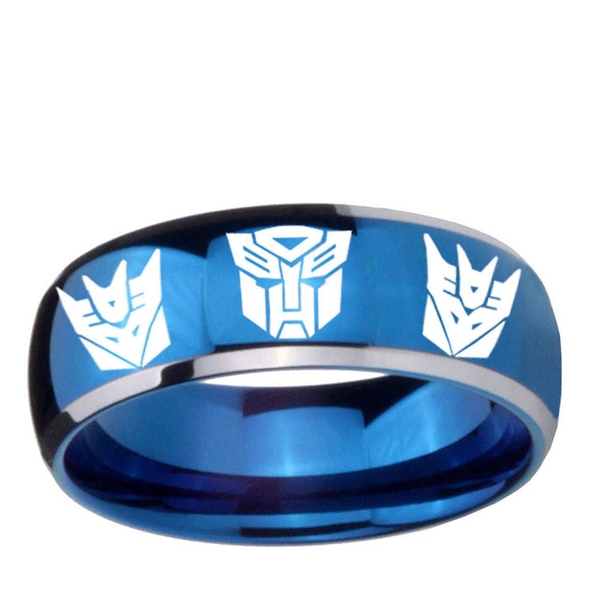 5mm Transformers Autobot Decepticon Dome Blue 2 Tone Tungsten Ring