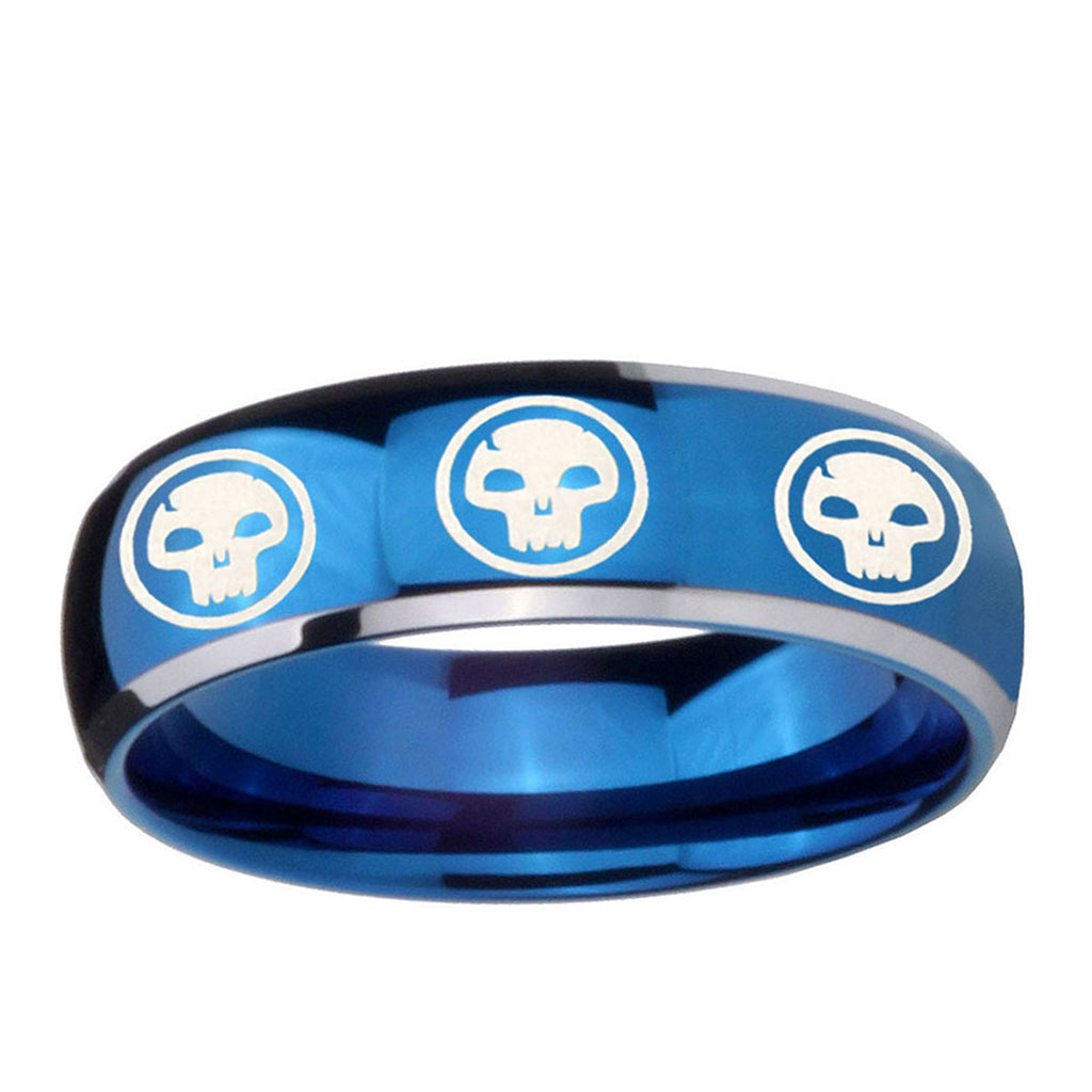 5mm Multiple Skull Dome Blue 2 Tone Tungsten Ring Mens
