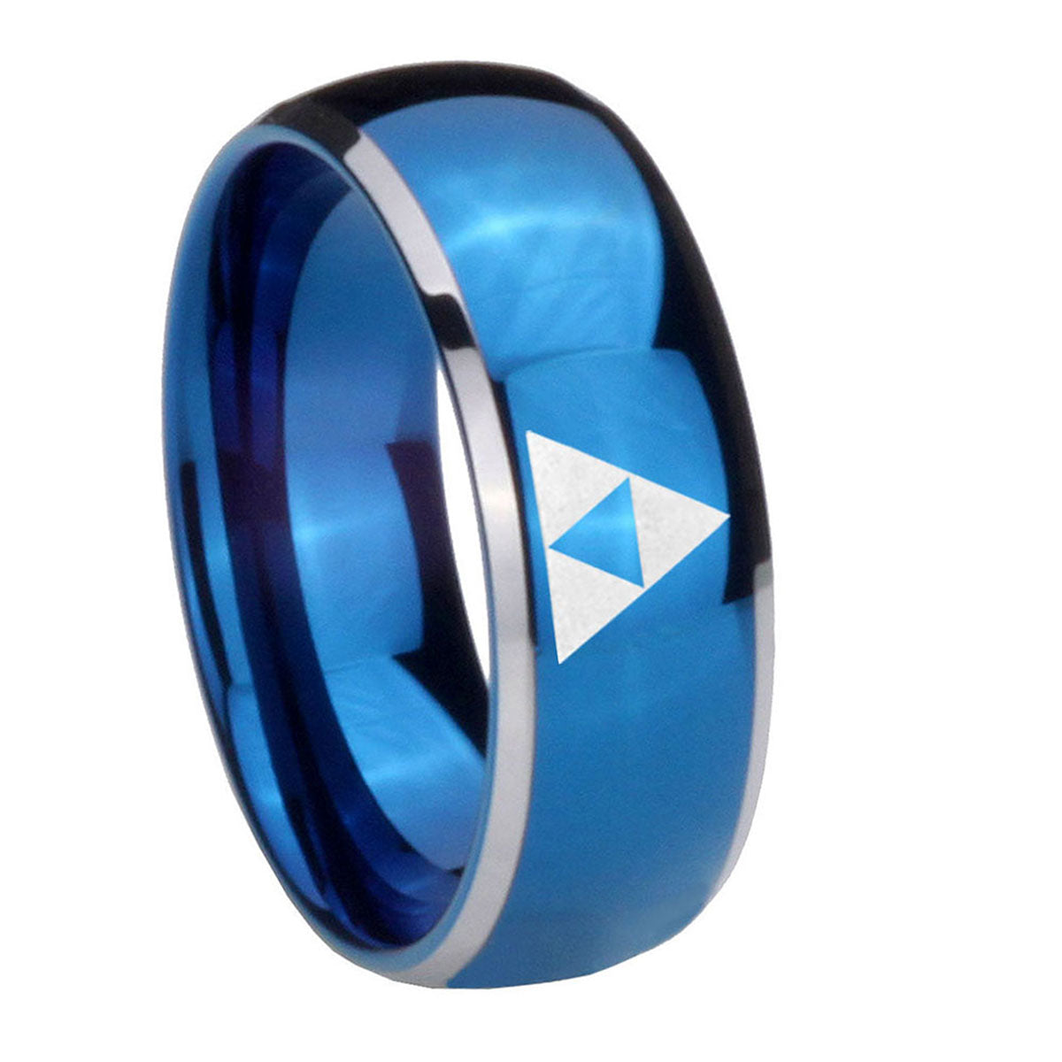 8mm Zelda Triforce Dome Blue 2 Tone Tungsten Men's Ring