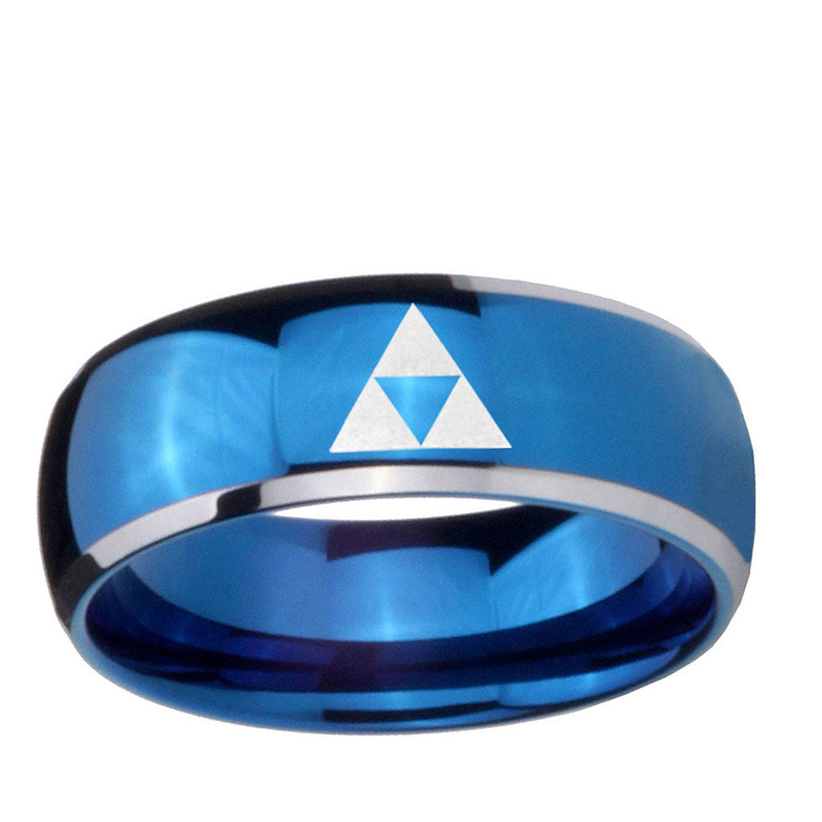 5mm Zelda Triforce Dome Blue 2 Tone Tungsten Men's Ring