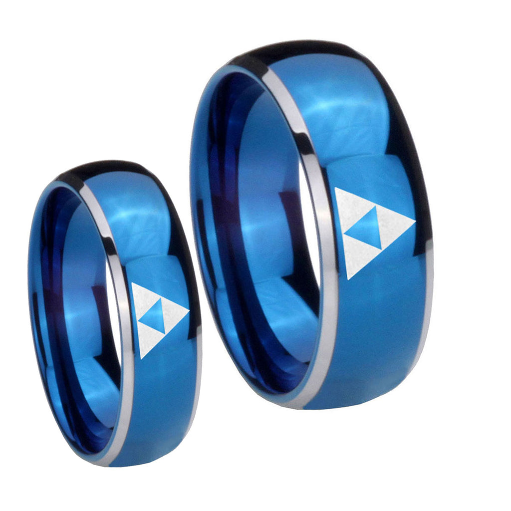 Zelda Triforce Dome Blue 2 Tone Tungsten Bridal Set Rings