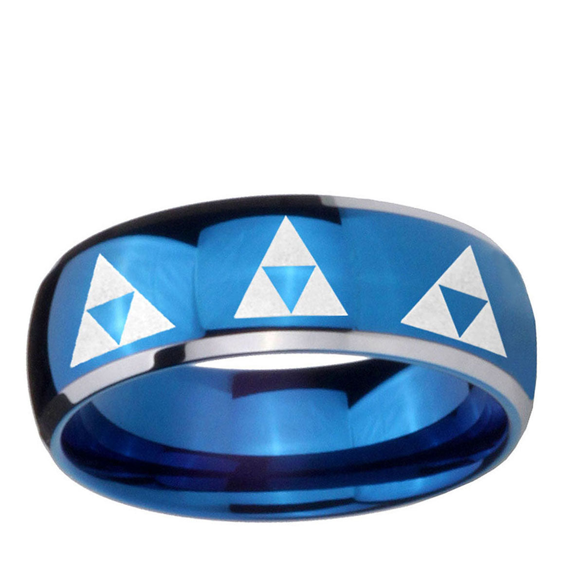 5mm Multiple Zelda Triforce Dome Blue 2 Tone Tungsten Bands