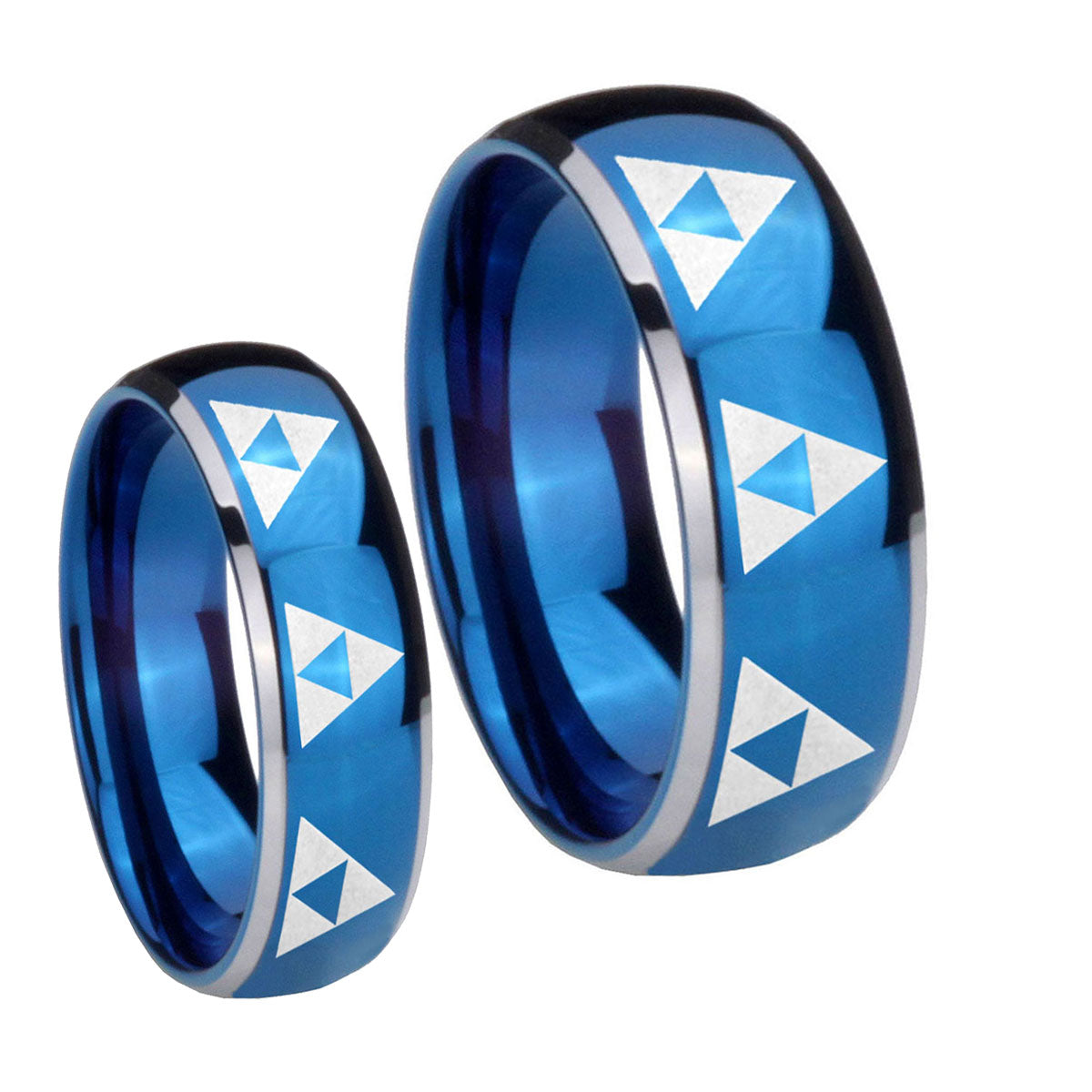 Multiple Zelda Triforce Dome Blue 2 Tone Tungsten Couple Wedding Rings