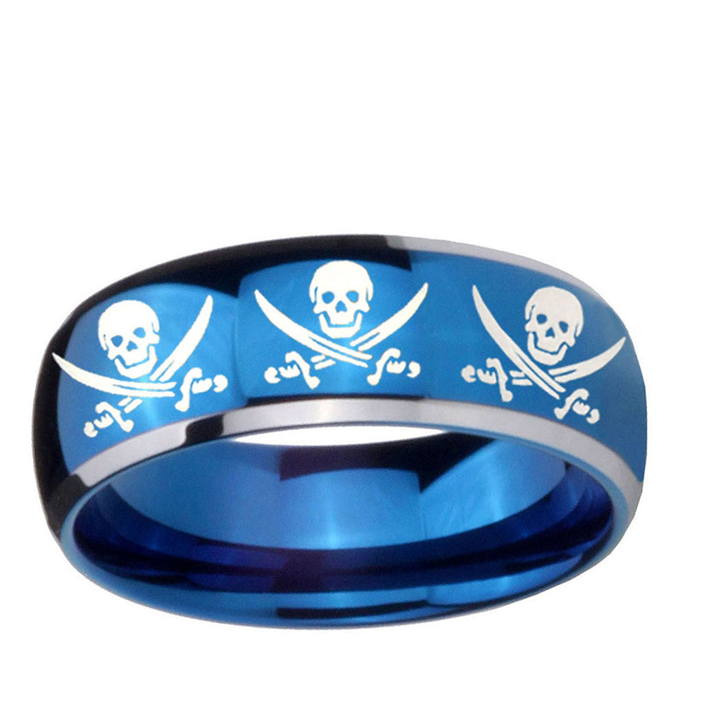 5mm Multiple Skull Pirate Dome Blue 2 Tone Tungsten Ring