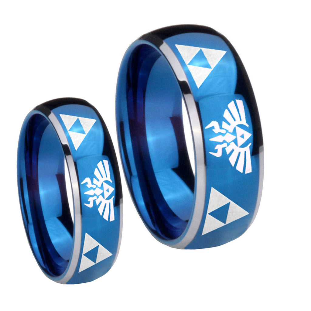 Legend of Zelda Dome Blue 2 Tone Tungsten His and Hers