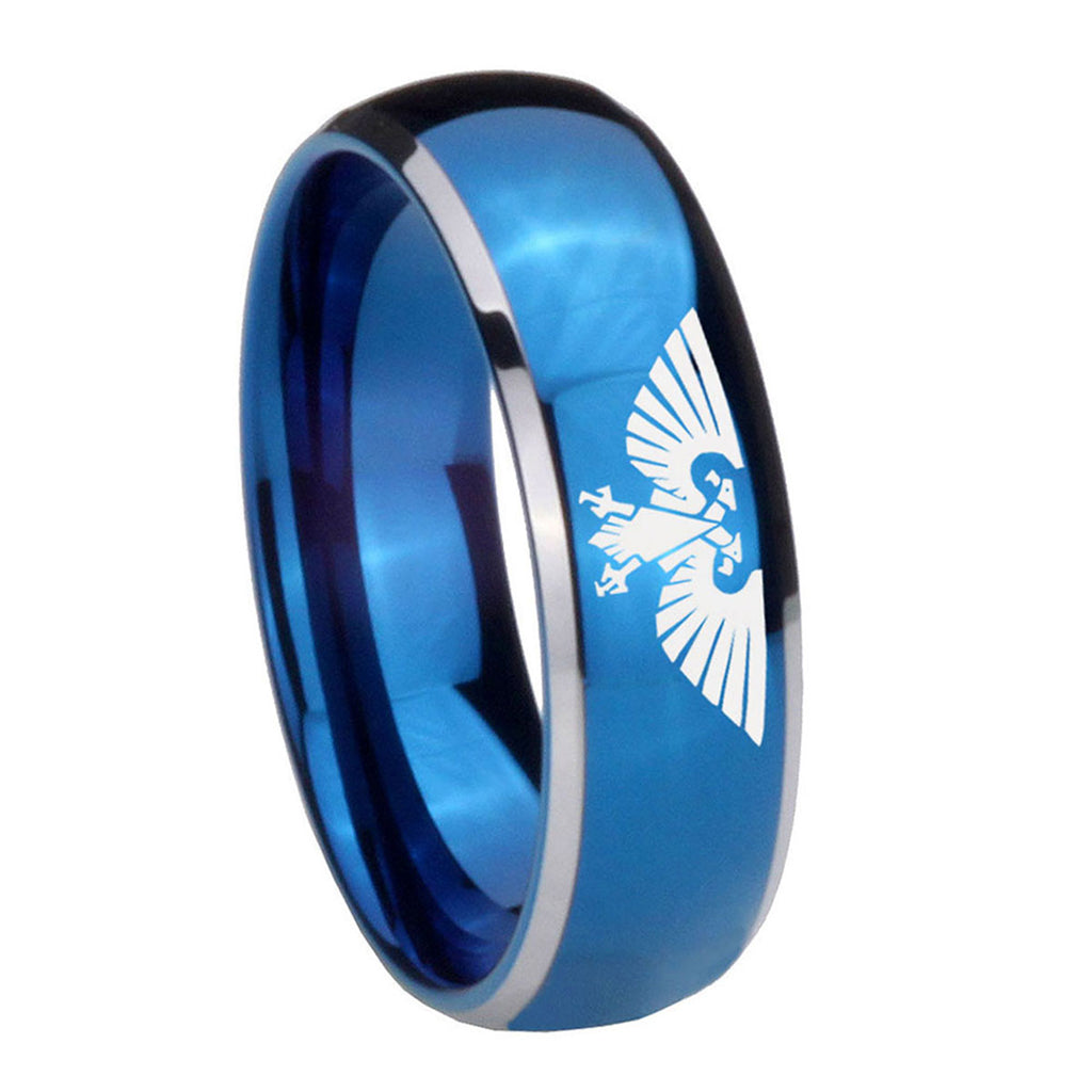 8mm Aquila Dome Blue 2 Tone Tungsten Men's Promise Ring
