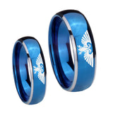 Bride and Groom Aquila Dome Blue 2 Tone Tungsten Carbide Promise Ring Set