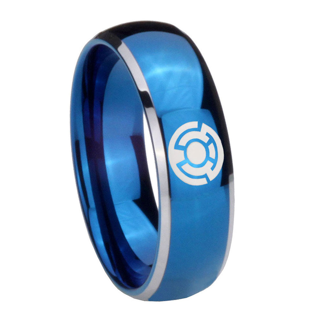 8mm Yellow Lantern Dome Two Tone Blue Tungsten Ring For Him