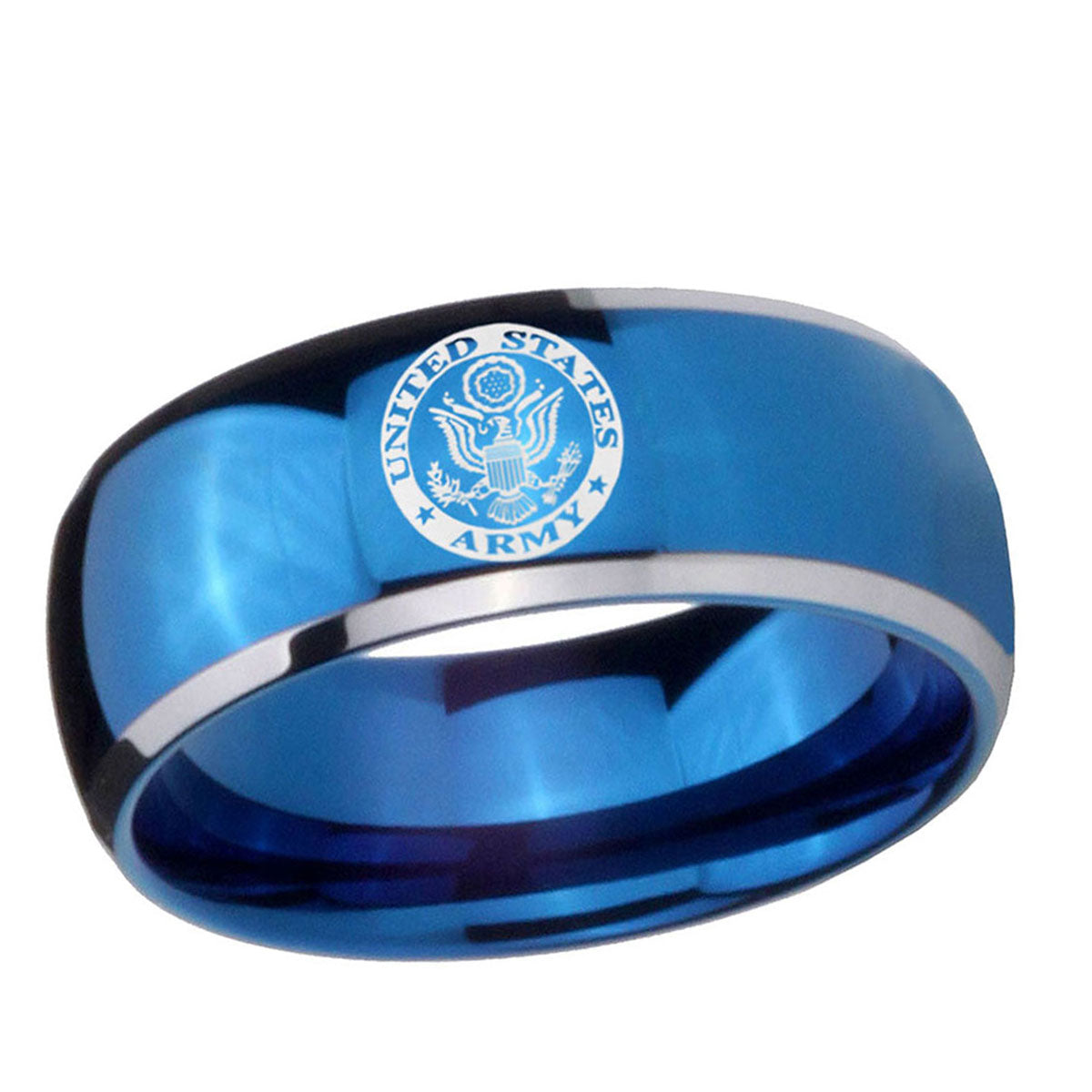 5mm U.S. Army Dome Blue 2 Tone Tungsten Mens Wedding Band