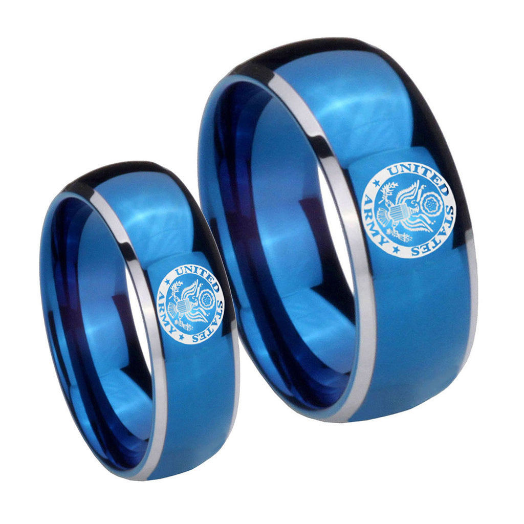 U.S. Army Dome Blue 2 Tone Tungsten Promise Ring Set
