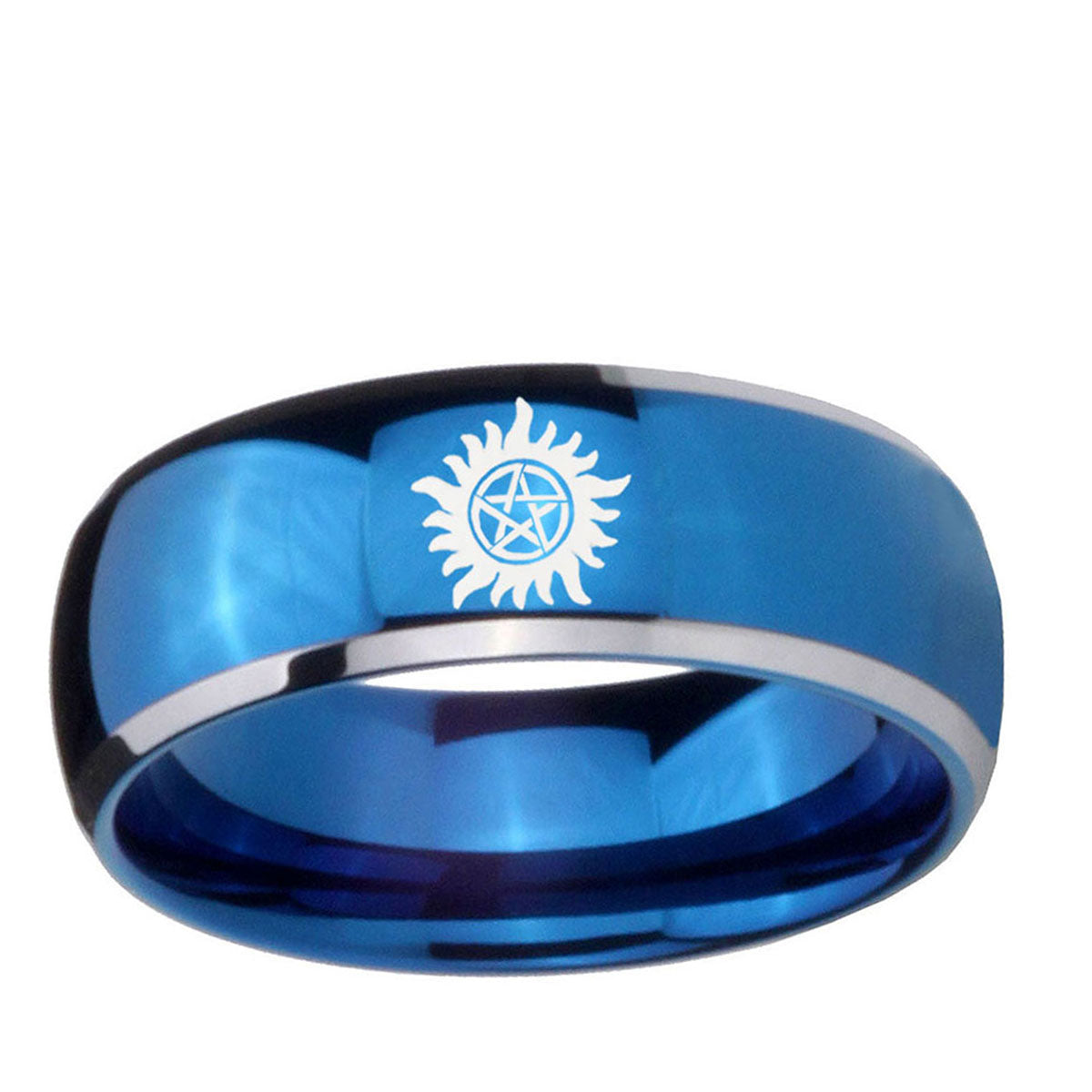 5mm Supernatural Dome Two Tone Blue Unique Mens Wedding Ring