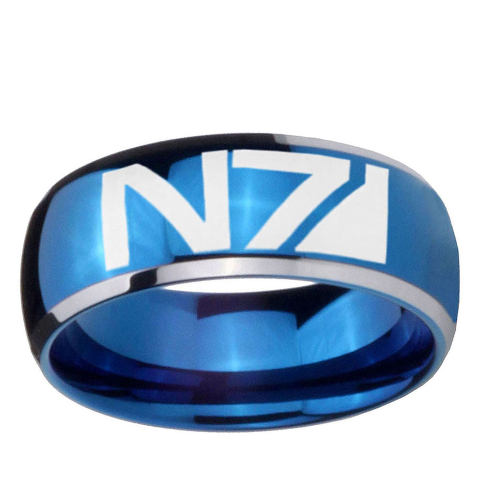 5mm N7 Design Dome Blue 2 Tone Tungsten Mens Wedding Band