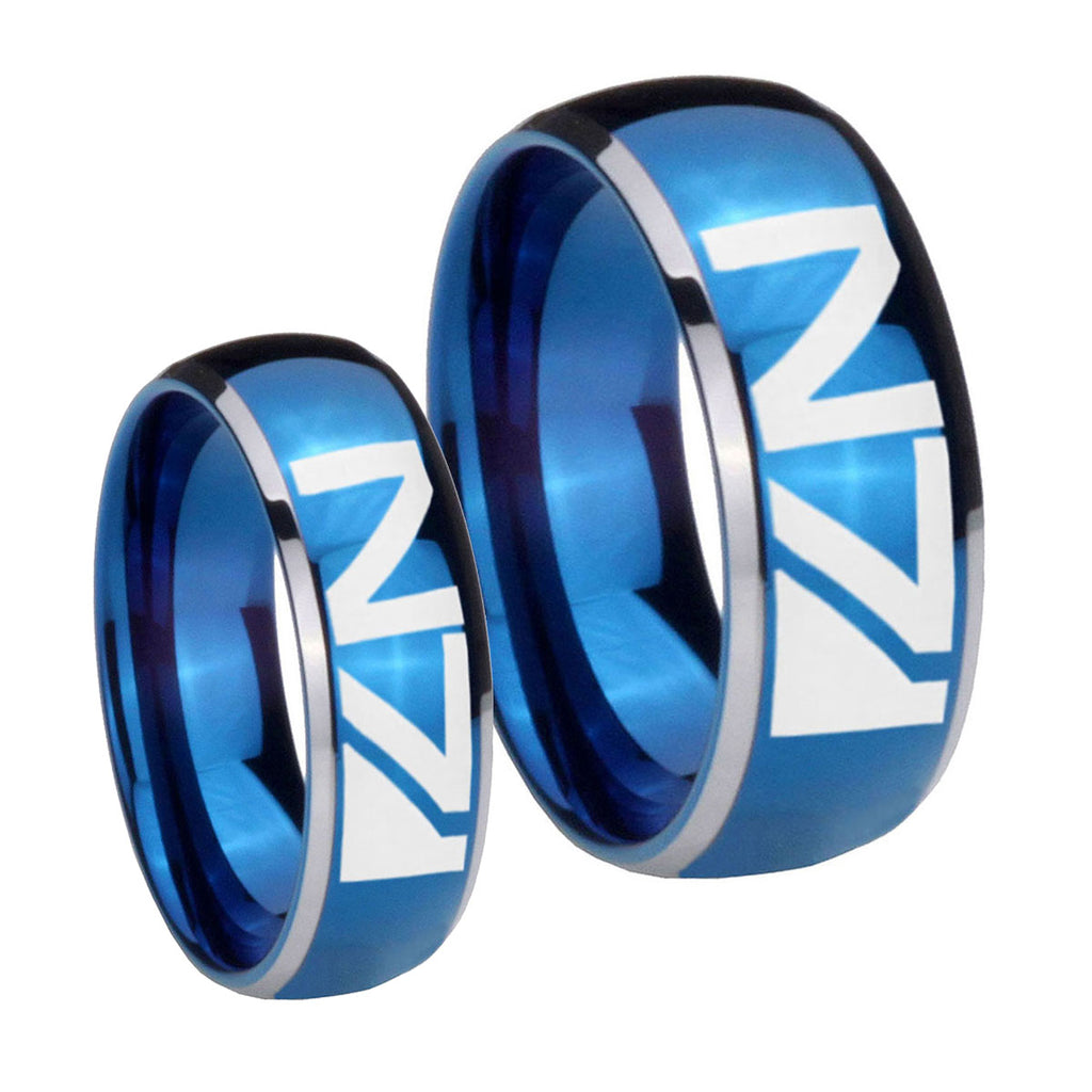 N7 Design Dome Blue 2 Tone Tungsten Couples Ring Set