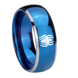 Bride and Groom Spiderman Dome Blue 2 Tone Tungsten Men's Engagement Band Set